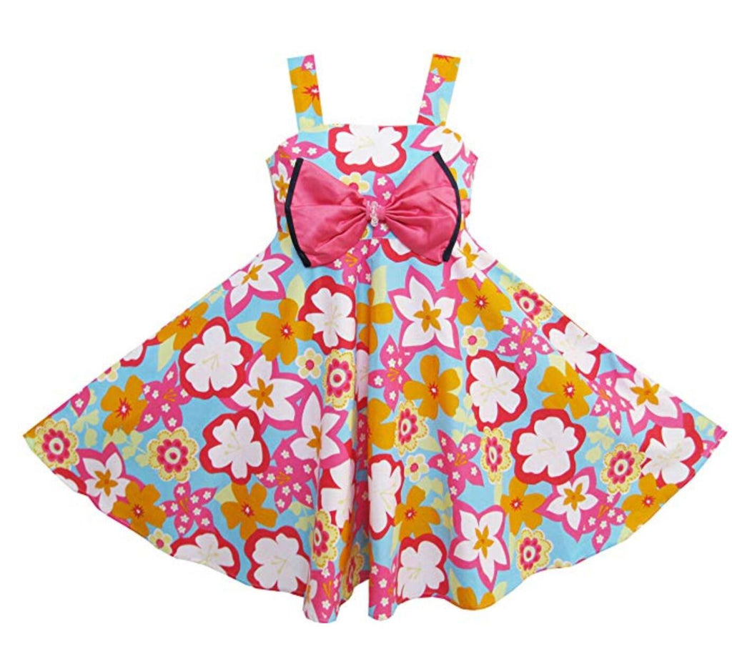 Girls Dress Orange Tank Flower Bow Tie Party Beach Sundress Child Size 3-7 Years