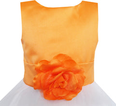 Girls Dress Orange Flower Tulle Wedding Pageant Bridesmaid Size 2-14 Years