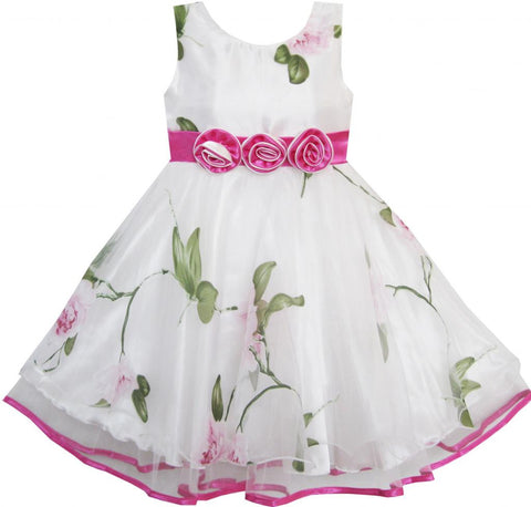 Girls Dress Red Flower Shinning Tulle Trimmed Wedding Pageant Size 2-10 Years