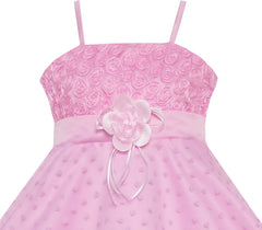 Girls Dress Flower Pink Rose Tank Wedding Pageant Size 5-8 Years