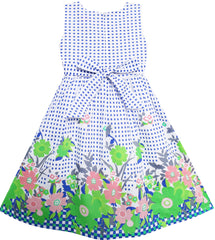 Girls Dress Double Bow Tie Green Flower Size 4-12 Years