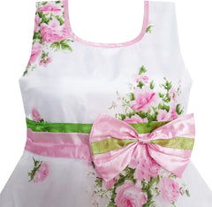 Girls Dress Pink Flower Wedding White Princess Unique Bow Size 4-12 Years