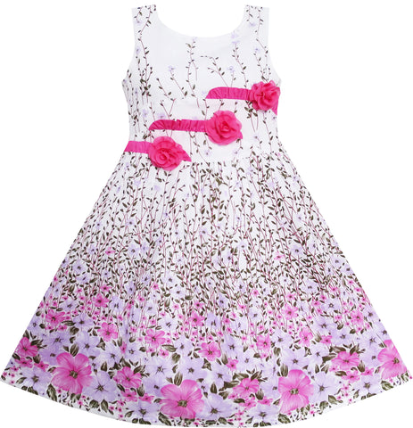 Girls Dress 3 Pink Flower Leaves School Party Size 6-14 Years