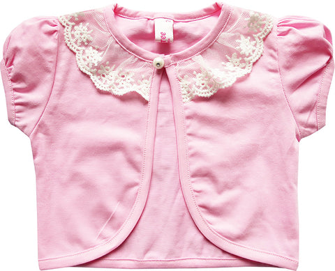 Girls Dress Pink Top Vest Shrug Lace Flower Pearl Short Sleeve Kids Size 2-10 Years