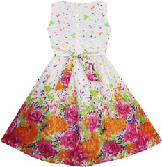 Girls Dress Butterfly Bow Tie Floral Birthday Size 4-12 Years