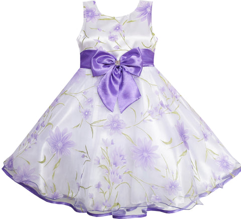 3 Layers Girls Dress Diamond Bow Tie Purple Girl Size 2-10 Years