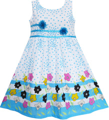 Girls Dress Blue Lined Flower Cute Party Summer Size 4-12 Years
