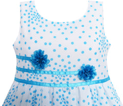 Girls Dress Blue Lined Flower Cute Party Summer Size 4-12 Years