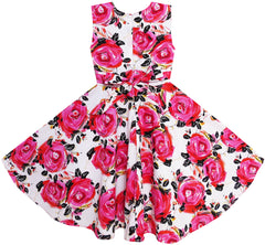 Girls Dress Red Rose Party Summer Cotton Size 6-12 Years