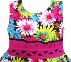 Girls Dress Sunflower Colorful Floral Weave Beach Size 6-12 Years