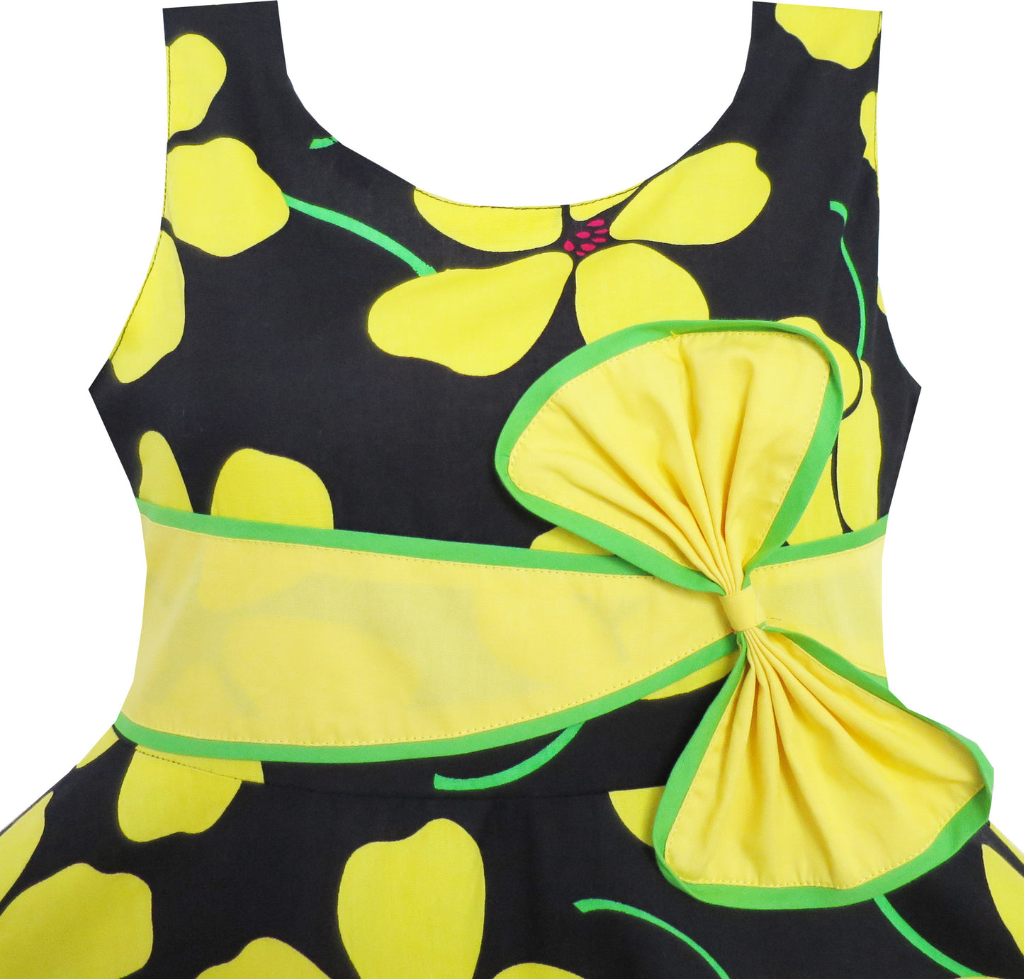 2 Pecs Girls Dress Sun Hat Bow Tie Yellow Summer Beach Size 4-12 Years