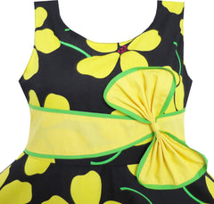 2 Pecs Girls Dress Sun Hat Bow Tie Yellow Summer Beach Size 4-12 Years
