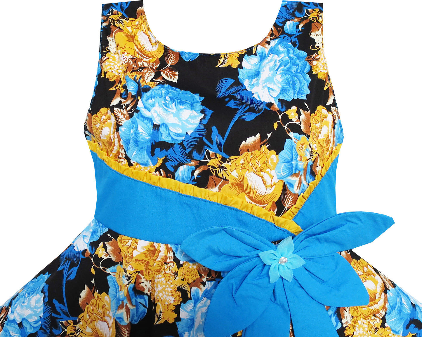 Girls Dress Bohemia Gold Blue Bow Tie Everyday Summer Clothes Size 6-12 Years