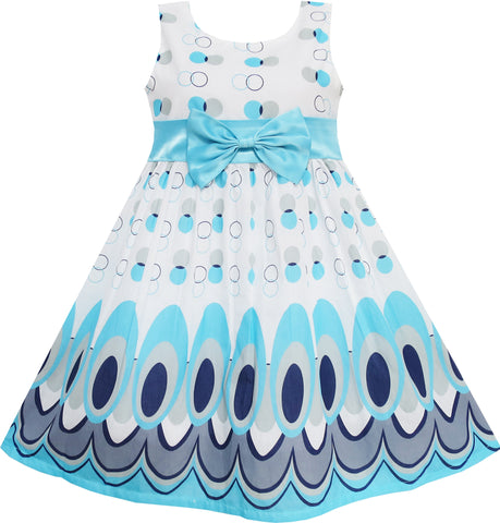 Girls Dress Peacock Tail Cool Summer Girls Clothes Size 4-14 Years