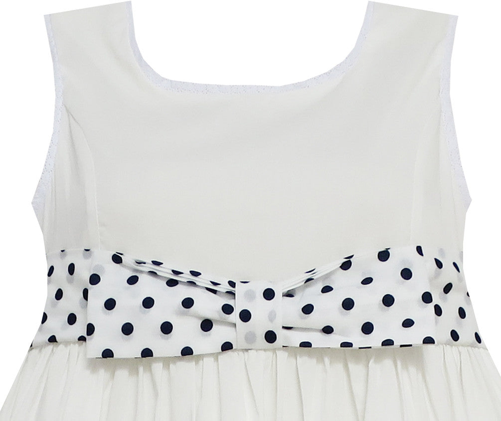 Girls Dress Dot Bow Tie White School Size 4-9 Years