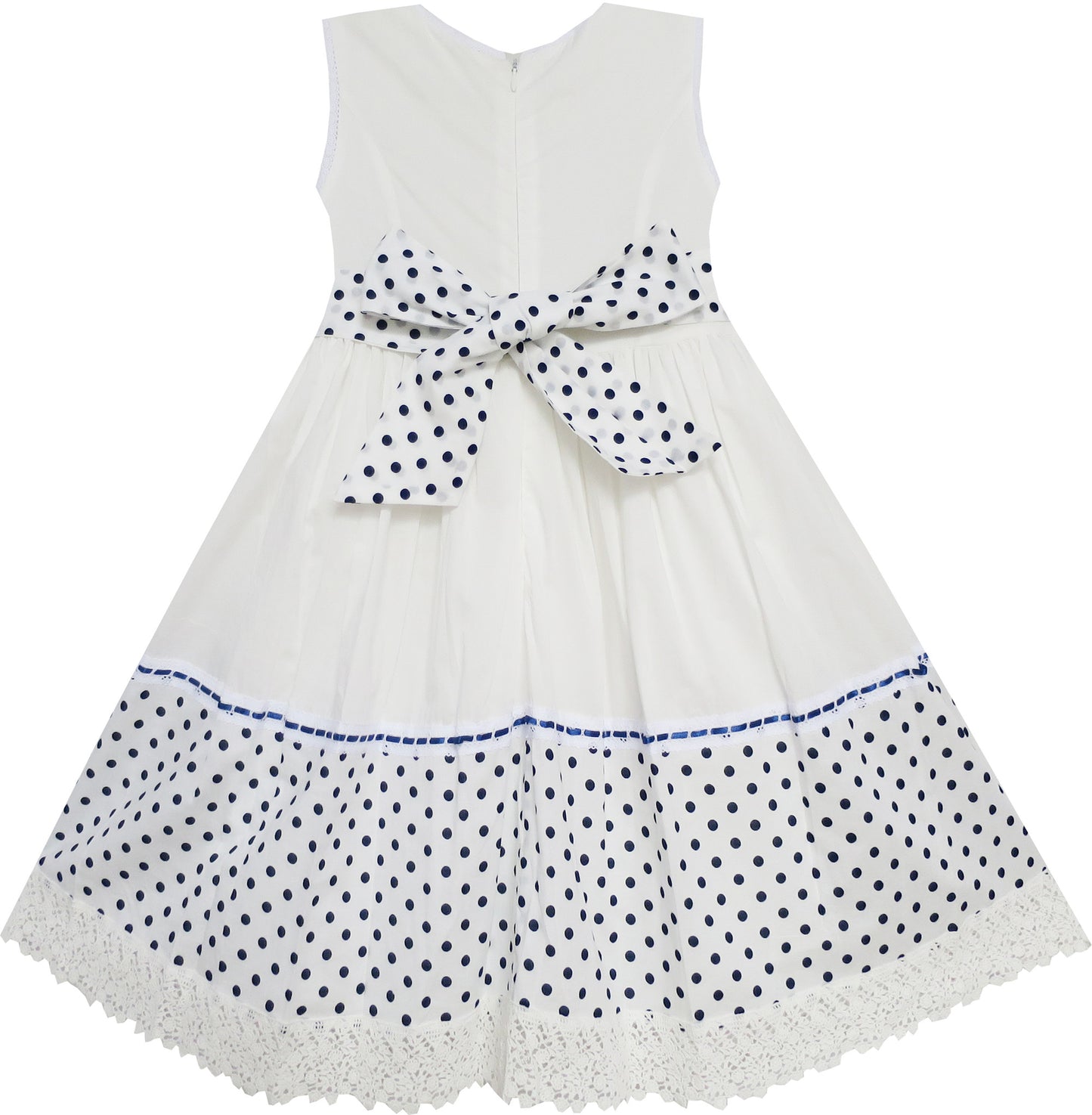 Girls Dress Dot Bow Tie White School Size 4-9 Years