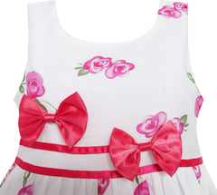 Girls Dress Rose Flower Double Bow Tie Party Birthday Summer Camp Size 4-12 Years