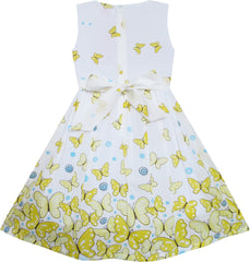 Girls Dress Butterfly Yellow Double Bow Tie Summer Beach Size 4-12 Years