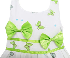 Girls Dress Butterfly Green Double Bow Tie Summer Beach Size 4-12 Years