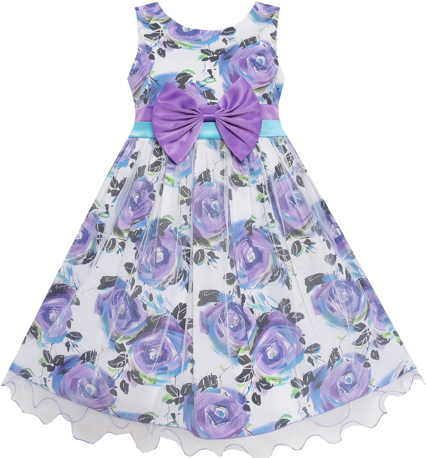 Girls Dress Purple Flower Tulle Wedding Birthday Pageant Dress Size 2-10 Years