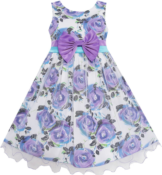 Girls Dress Purple Flower Tulle Wedding Birthday Pageant Dress Size 2-10 Years