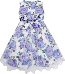 Girls Dress Purple Flower Tulle Wedding Birthday Pageant Dress Size 2-10 Years