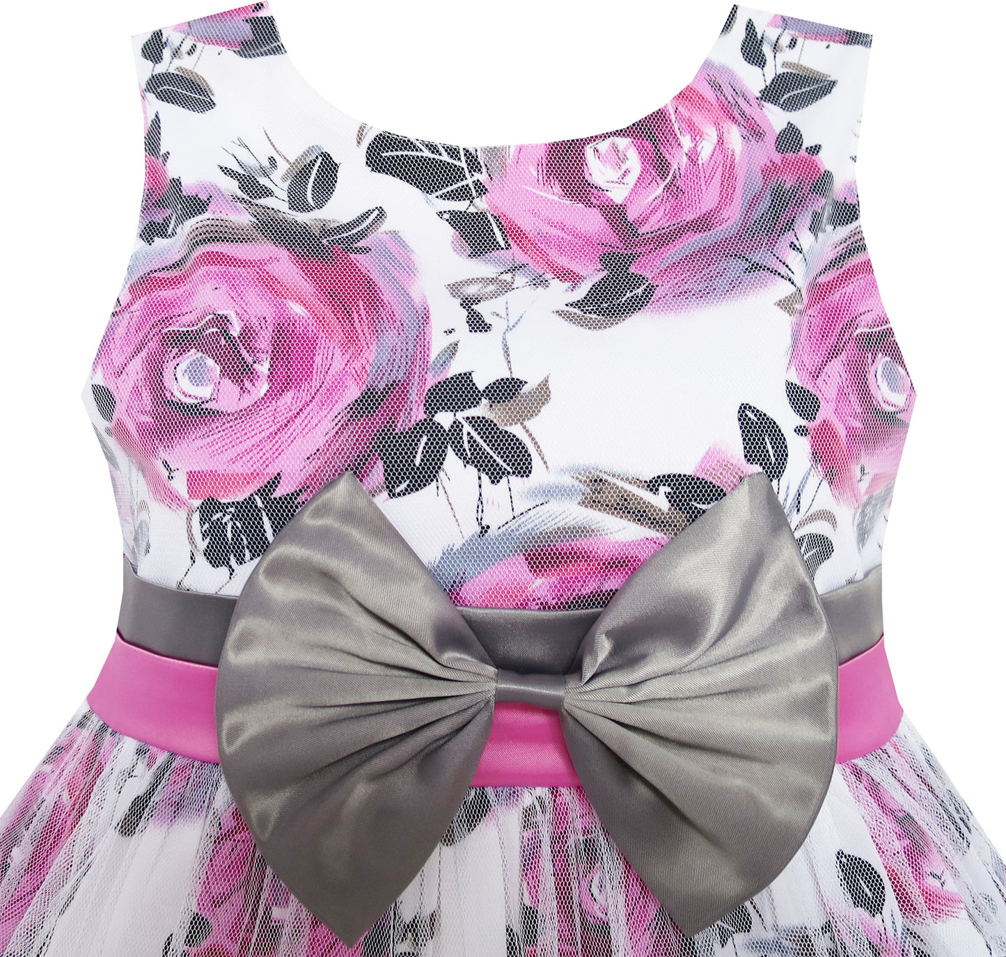Girls Dress Pink Brown Flower Tulle Wedding Birthday Pageant Dress Size 2-10 Years