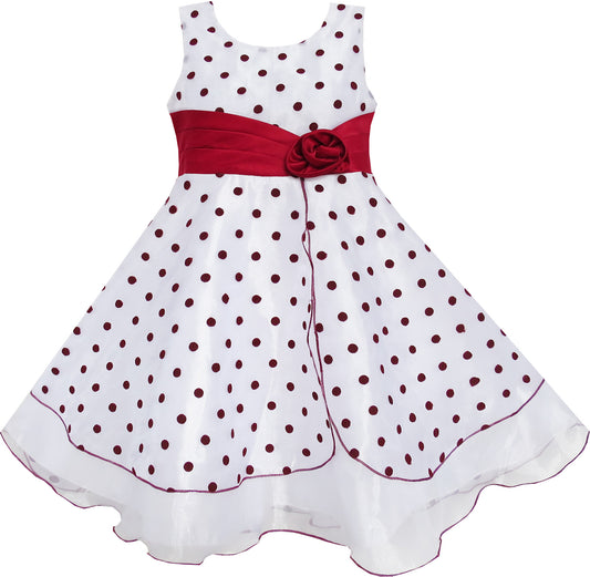 Girls Dress Wine Dot Tulle Party Pageant Unique Design Size 4-12 Years