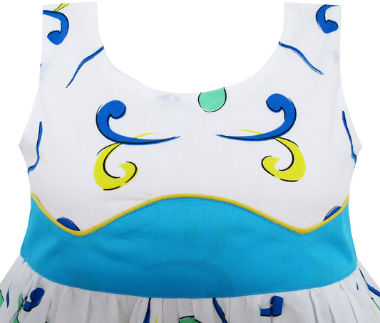 Girls Dress Cornflower Blue Wave Lined Summer Camp Size 4-12 Years