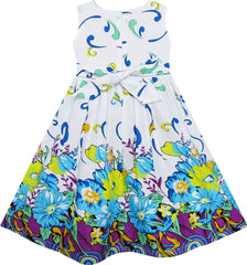 Girls Dress Cornflower Blue Wave Lined Summer Camp Size 4-12 Years