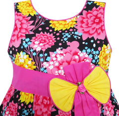 Girls Dress Pink Yellow Floral Bow Tie Party Beach Size 4-12 Years
