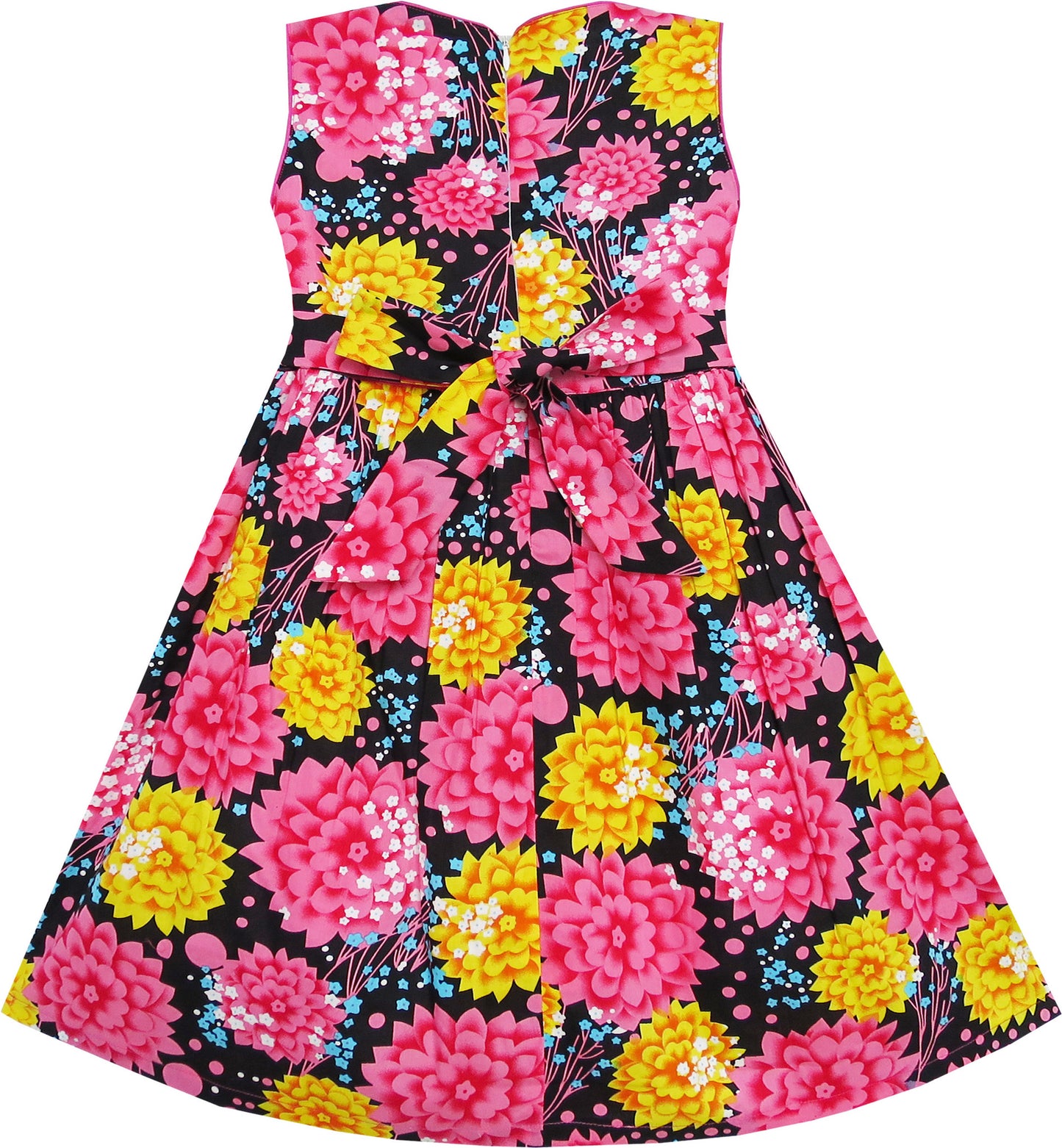 Girls Dress Pink Yellow Floral Bow Tie Party Beach Size 4-12 Years