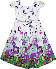 Girls Dress Bow Tie Purple Floral Sleeve Princess Party Size 2-10 Years