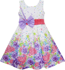 Girls Dress Purple Bow Tie Floral Party Princess Size 4-12 Years