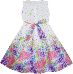 Girls Dress Purple Bow Tie Floral Party Princess Size 4-12 Years