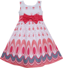 Girls Dress Peacock Tail Dot Salmon Party Birthday Size 4-12 Years