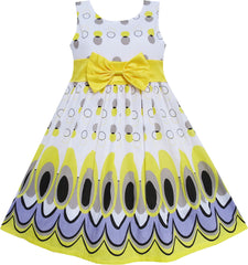 Girls Dress Peacock Tail Dot Yellow Party Birthday Size 4-12 Years