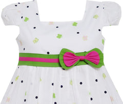 Girls Dress Butterfly Pink Green Dot Short Sleeve Back School Size 2-10 Years