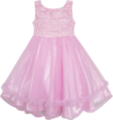 Girls Dress Pink Tulle Layers Embroidered Lace Pageant Wedding Size 2-10 Years