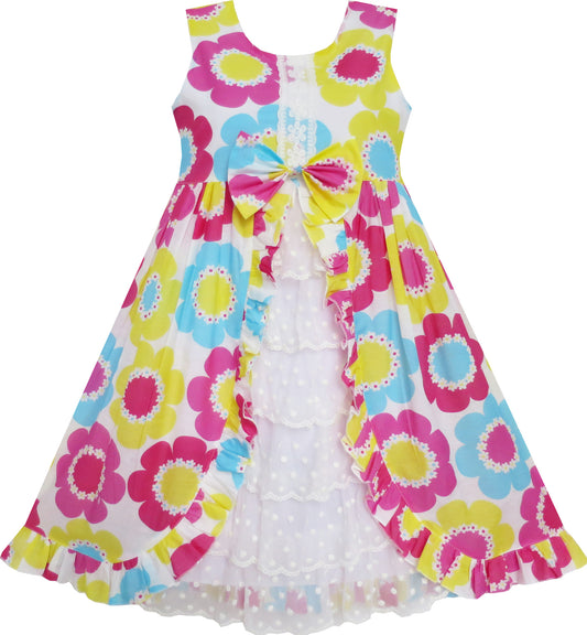 Girls Dress Yellow Red Flower Lace Tiered Pageant Party Dancing Size 4-12 Years