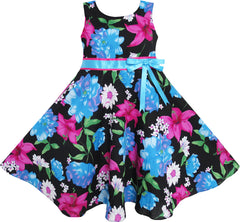 2 Pecs Girls Dress Hat Blue Flower Summer Beach Party Dancing Size 4-12 Years