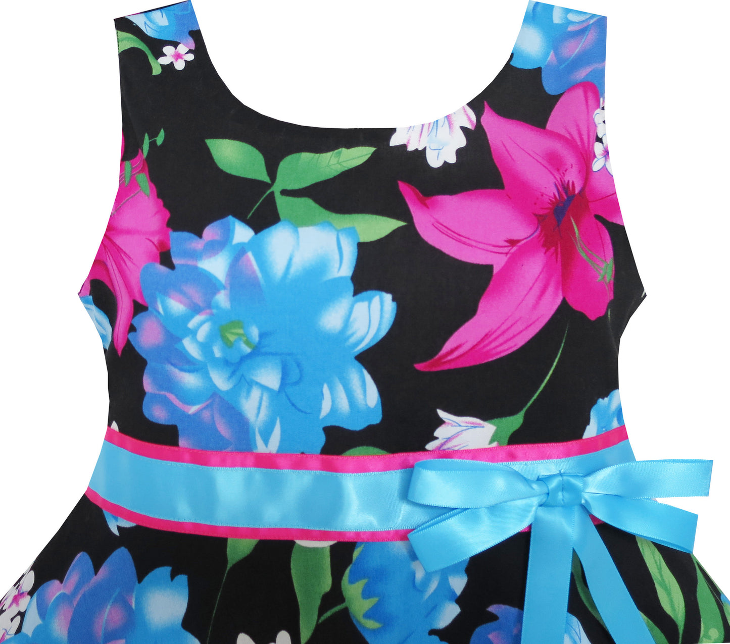 2 Pecs Girls Dress Hat Blue Flower Summer Beach Party Dancing Size 4-12 Years