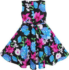 2 Pecs Girls Dress Hat Blue Flower Summer Beach Party Dancing Size 4-12 Years