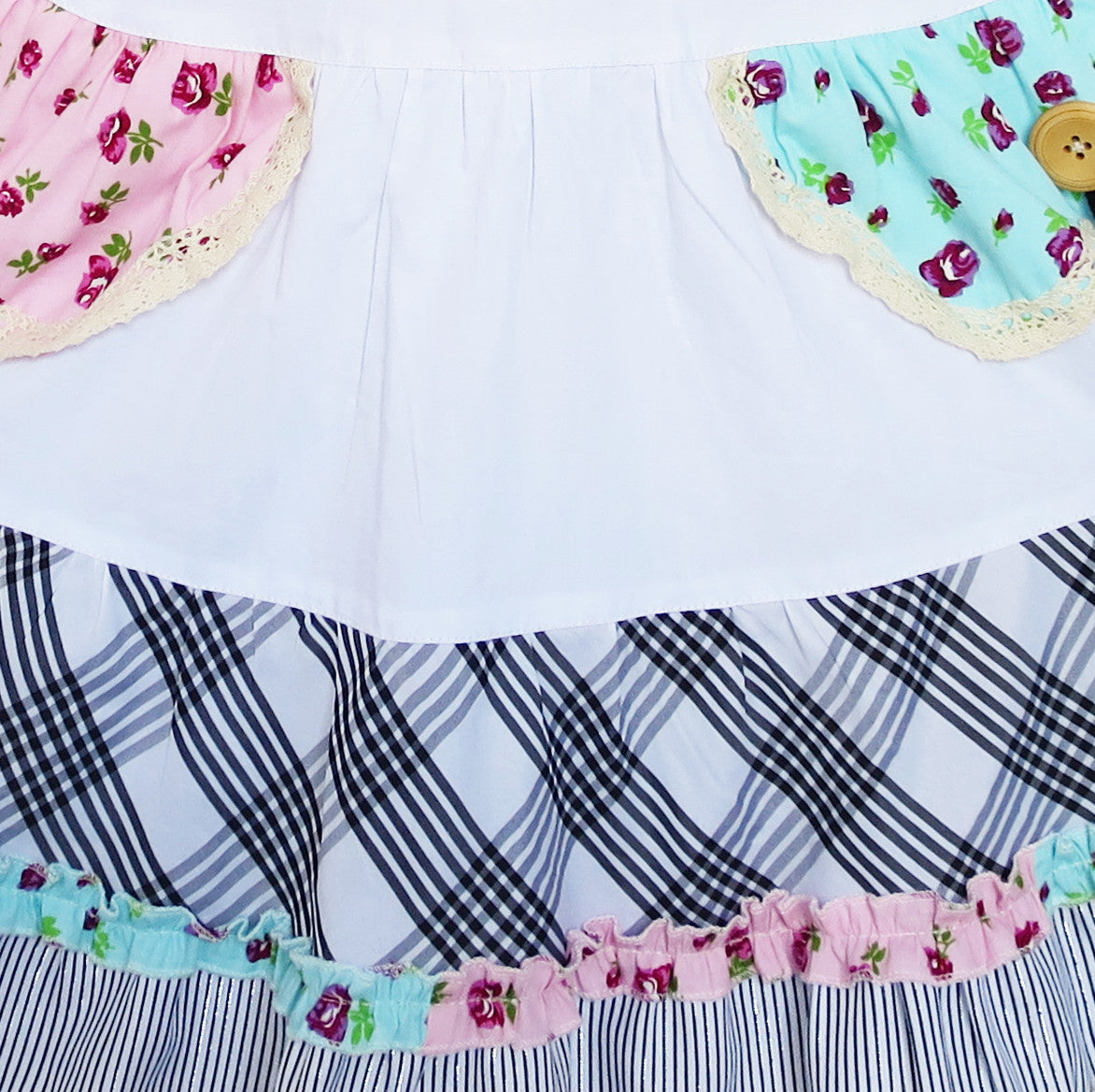 Girls Dress White Cute Colorful Collar Back School Size 6-14 Years