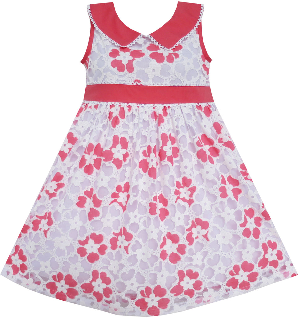 Girls Dress Pink Collar Hollow Out Princess Size 5-10 Years
