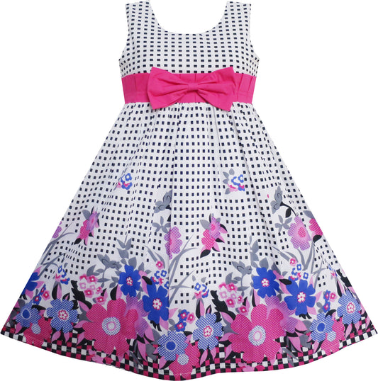 Girls Dress Floral Tartan Party Birthday Size 4-12 Years
