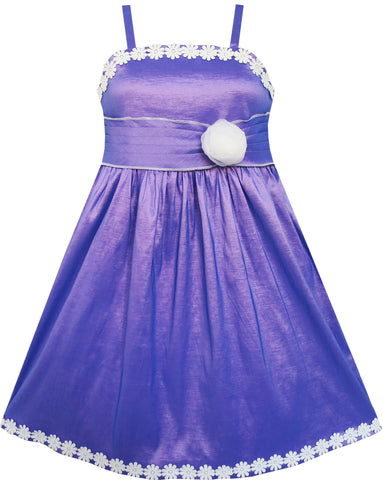 Girls Dress Purple Shinning Tank White Flower Trimmed Party Size 4-8 Years
