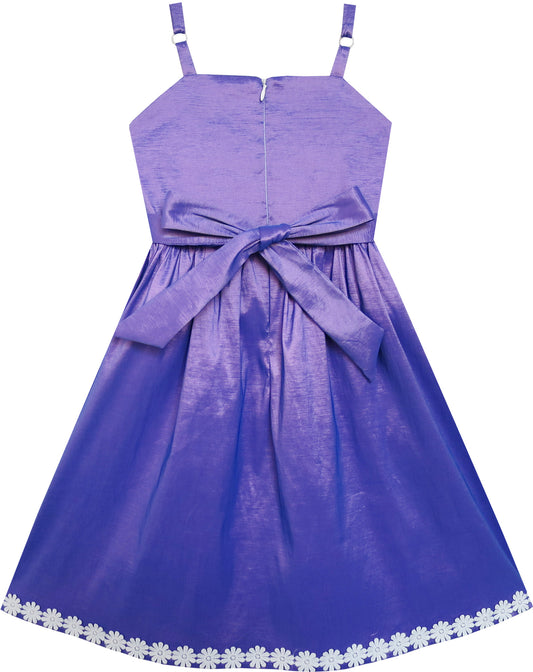 Girls Dress Purple Shinning Tank White Flower Trimmed Party Size 4-8 Years