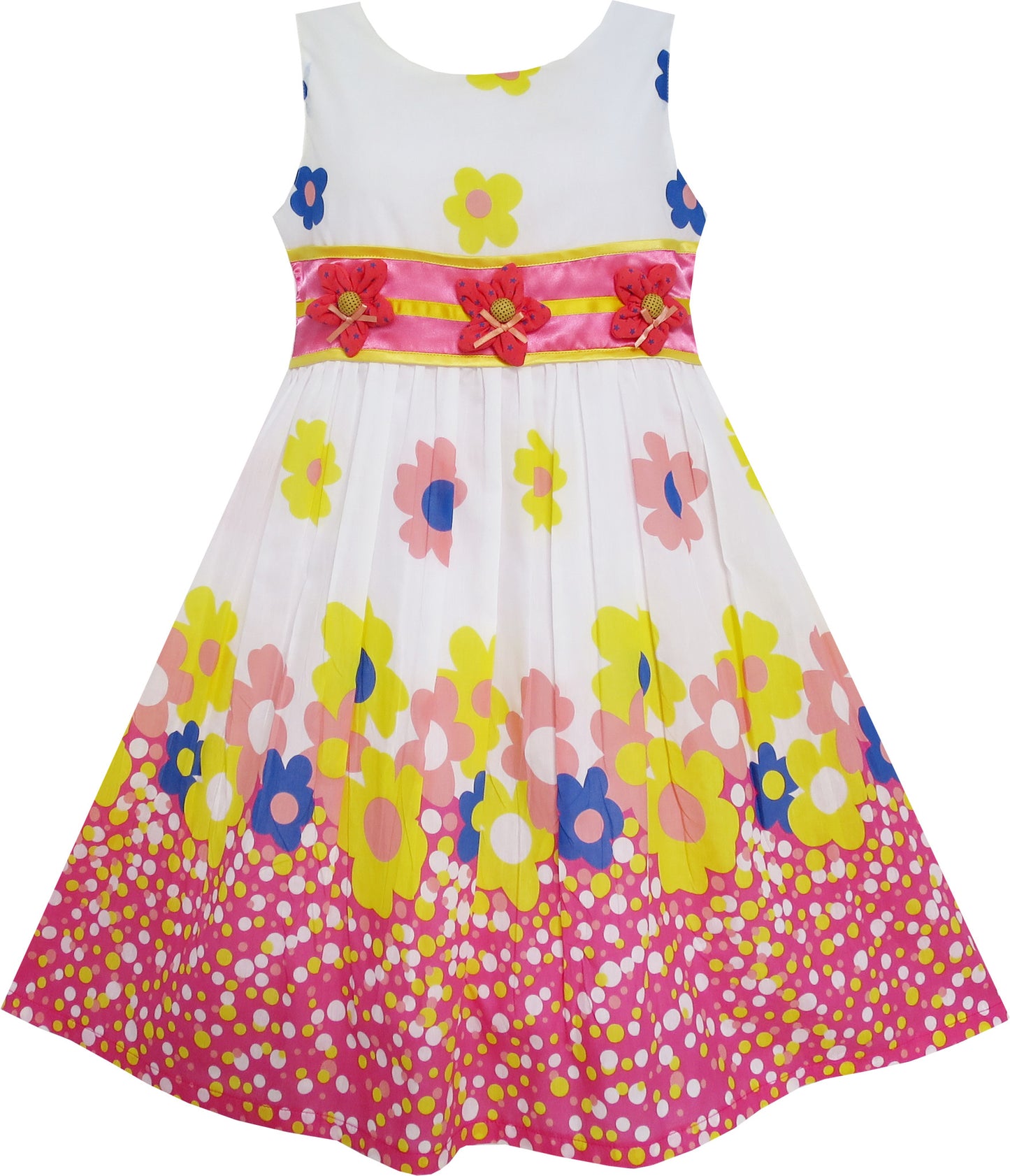 Girls Dress 3 Flower Dancing Colorful Holiday Size 4-10 Years
