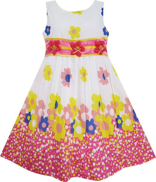 Girls Dress 3 Flower Dancing Colorful Holiday Size 4-10 Years